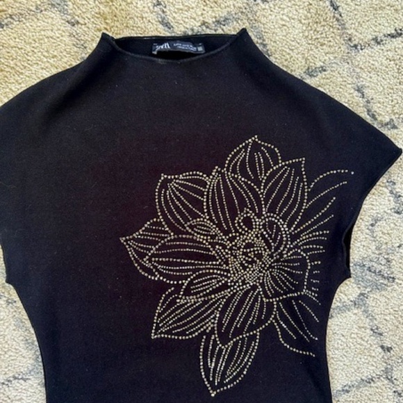 Zara Black Dress with Floral Embellishments, Sz S - Picture 2 of 4